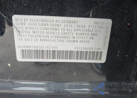 2011 Volkswagen Cc Sport z USA, uszkodzony, nr VIN WVWMN7AN2BE702140